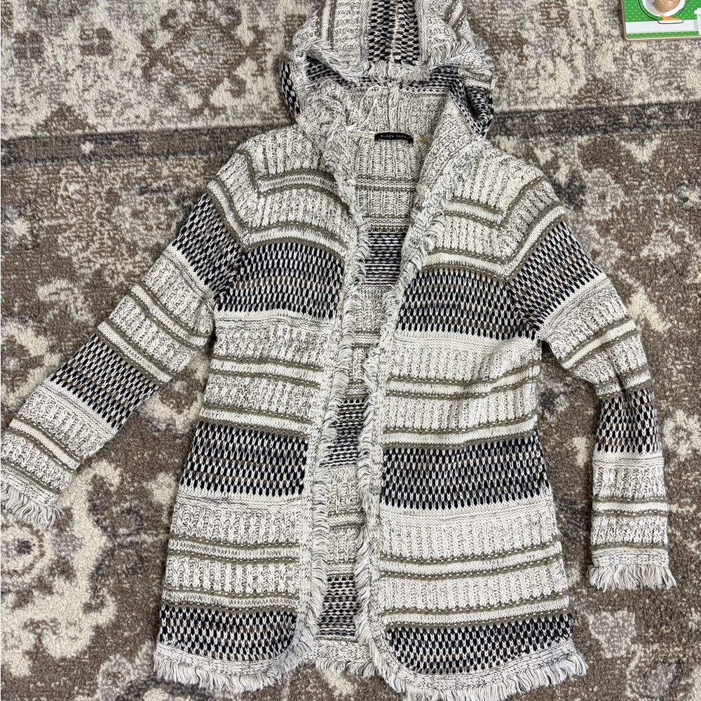 Black Tape Hooded Striped Cardigan